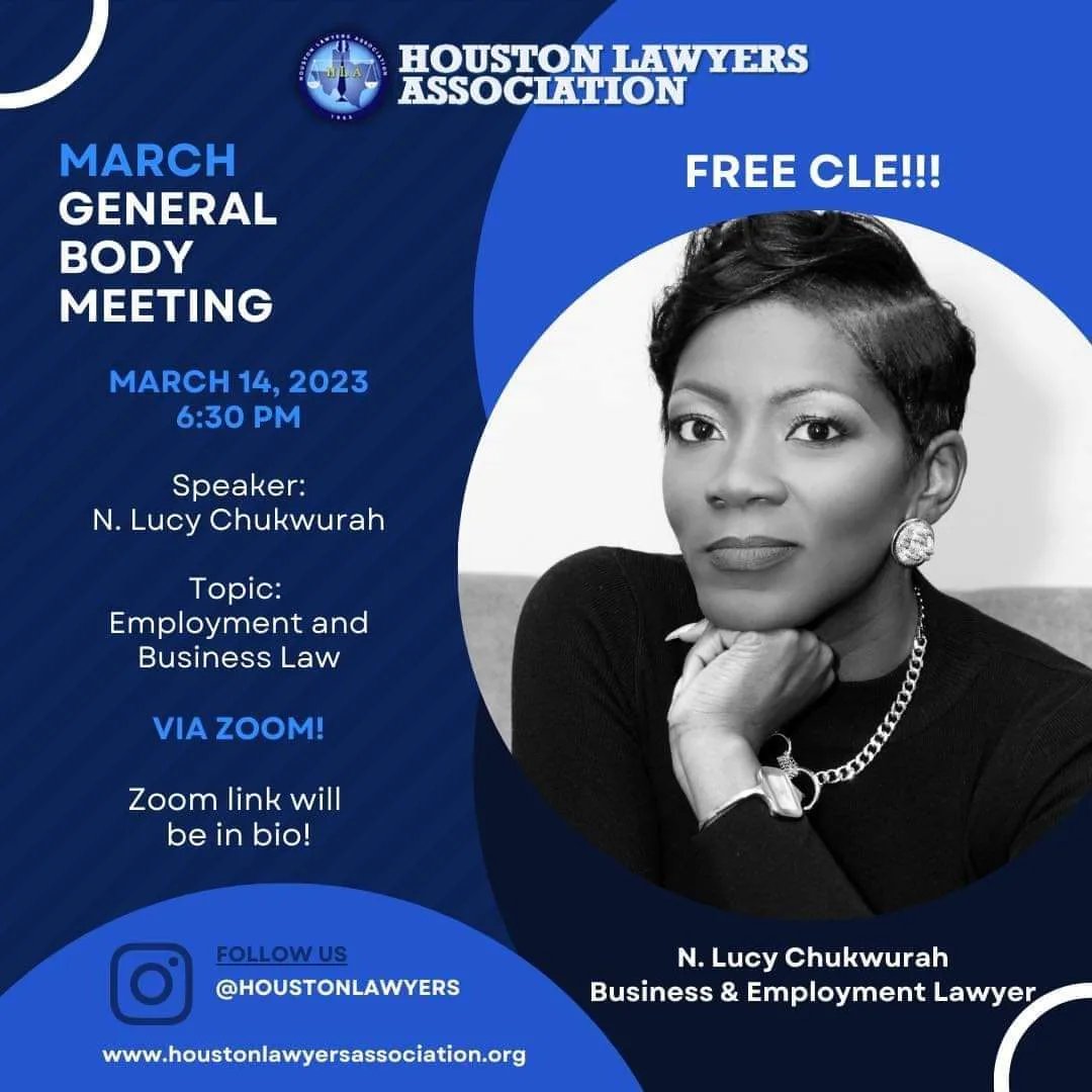 Houston Lawyers Association March 2023 Employment and Business Law CLE flyer